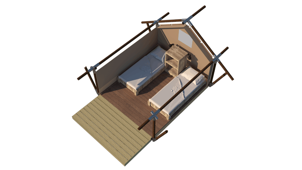 Woody Junior - Our Safari Tent Woody is our most popular model and is based on a classic African safari tent with a robust wooden frame and canvas walls Woody Junior